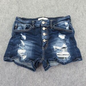 KanCan Women's Denim Shorts Size 28 Distressed Button Fly Blue